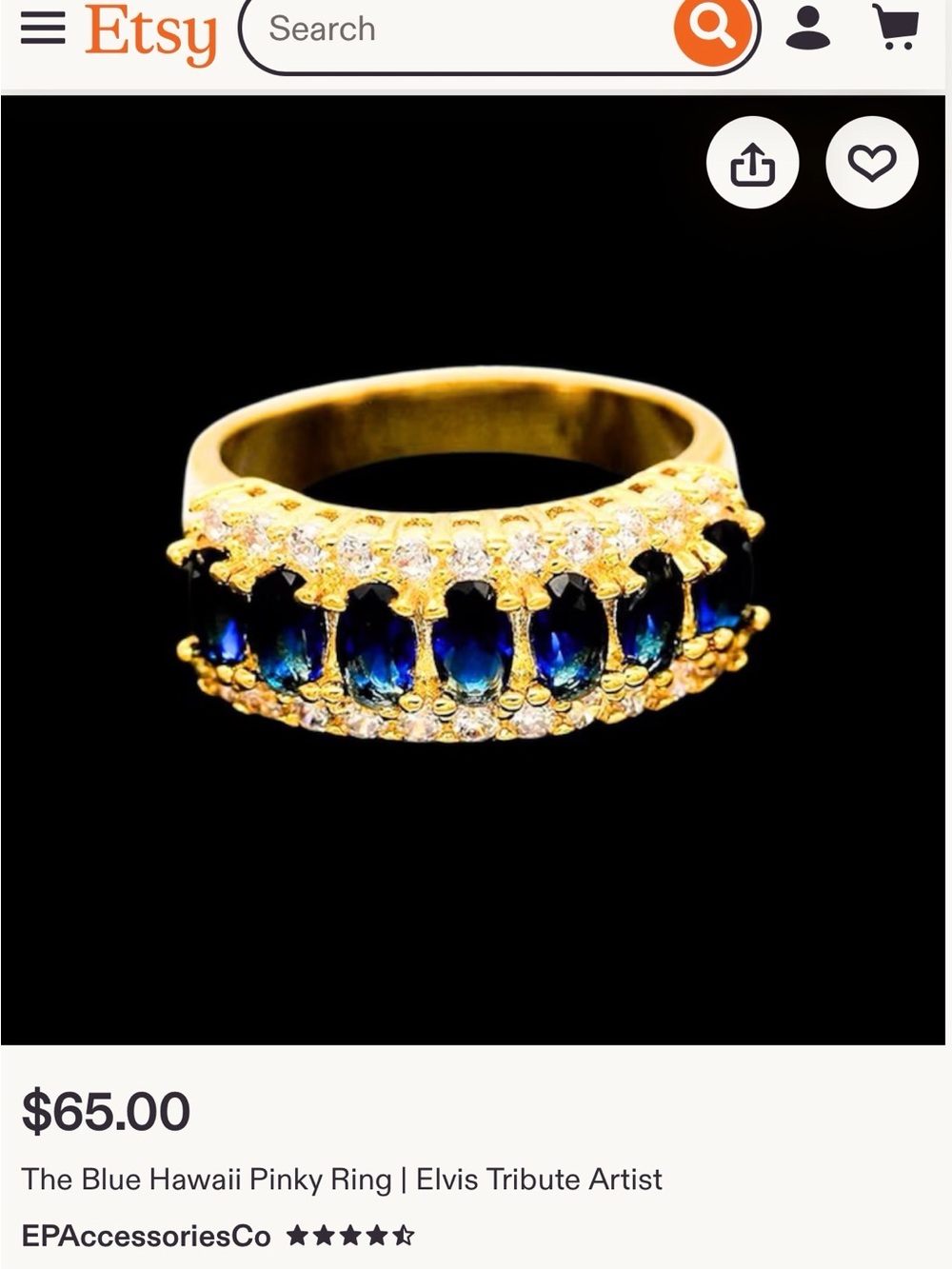 Elvis Presley replica Blue Hawaii ring size 7 tribute artist Graceland